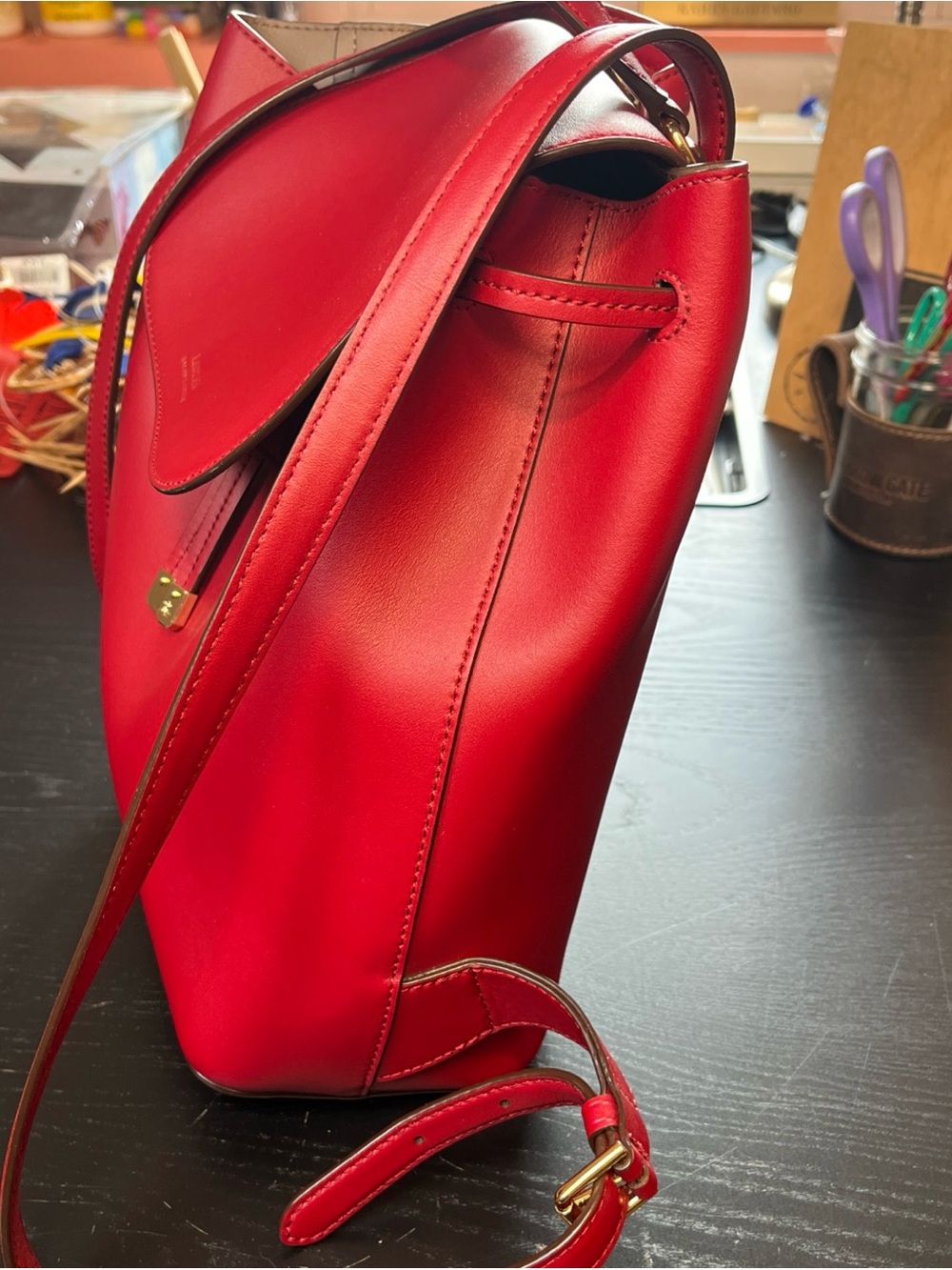 Ralph Lauren Red Leather Backpack with Gold Hardware - Picture 6 of 11